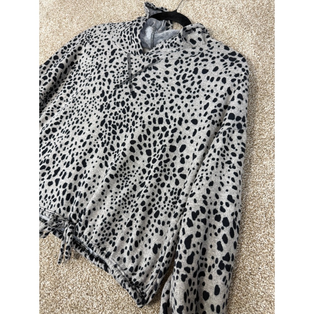 Y2K Revival Womens Grey Black Dalmatian Animal Print Cropped Hoodie Medium Gym M